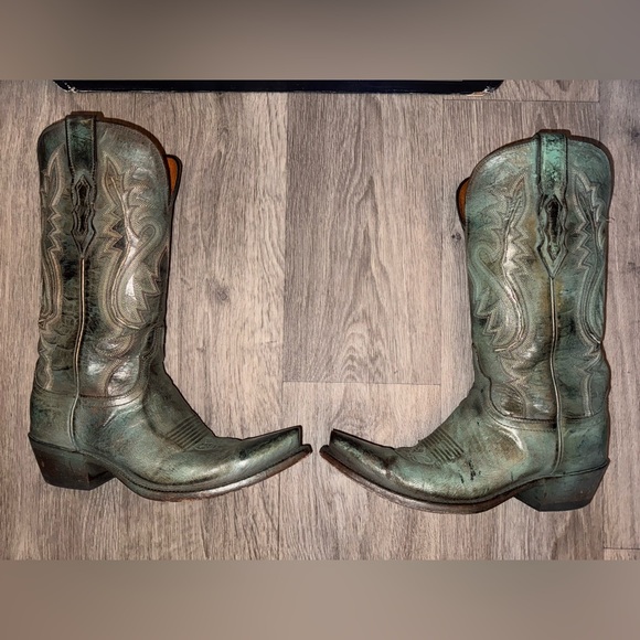 LUCCHESE Cowboy Boots Women’s Antique Turquoise Mad Dog Goat Leather 7 1/2 EUC
